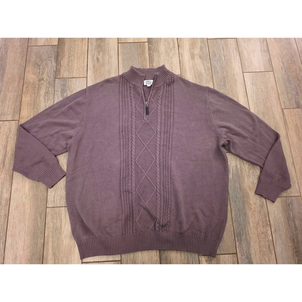 Liberty Blues Mens 3XL Big Purple Cable Knit Quarter Zip Cotton Sweater